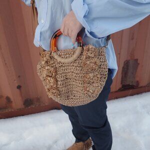 Raffia Woven Bag With Lucite Handles